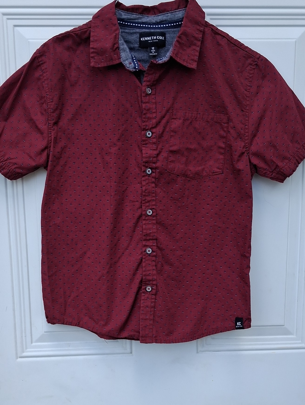 Kenneth Cole Boys' Short Sleeve Button-Down Shirt in Wine Red
